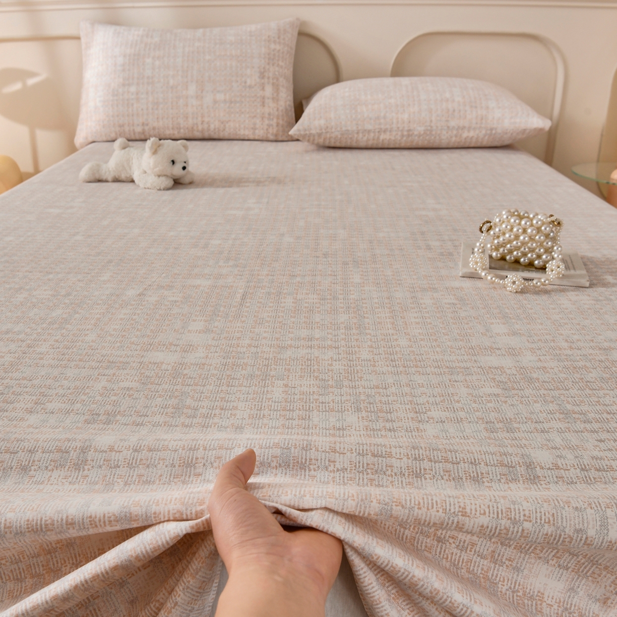 91家纺网 家纺一手货源 找家纺 悠米悠家 2026新款工艺款印花老粗布床单单品床单床单单件凉席席子 浅咖肌理格
