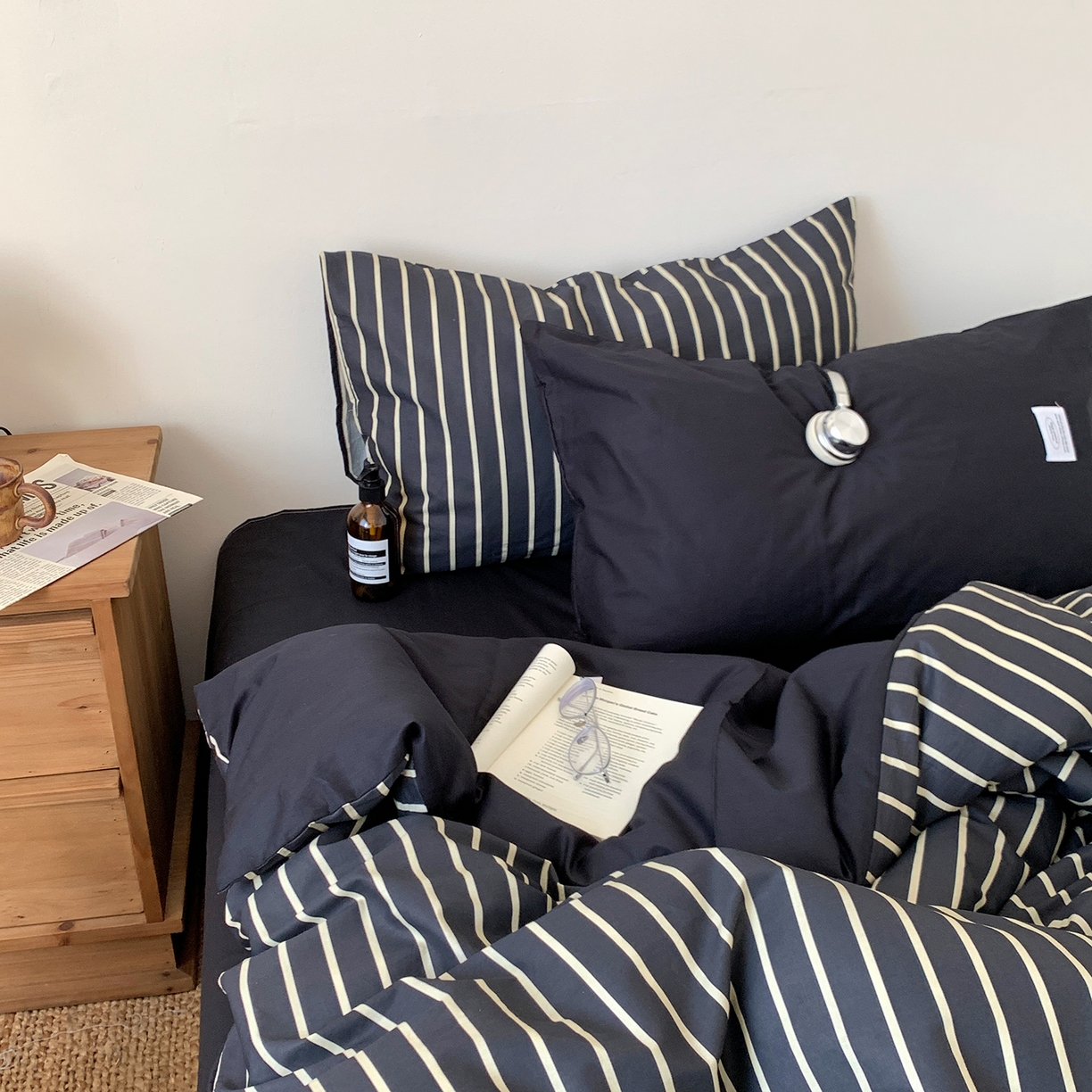 91家纺网 家纺一手货源 找家纺 桃喜 2026新款全棉条纹13070系列四件套 黑白条纹（全棉）