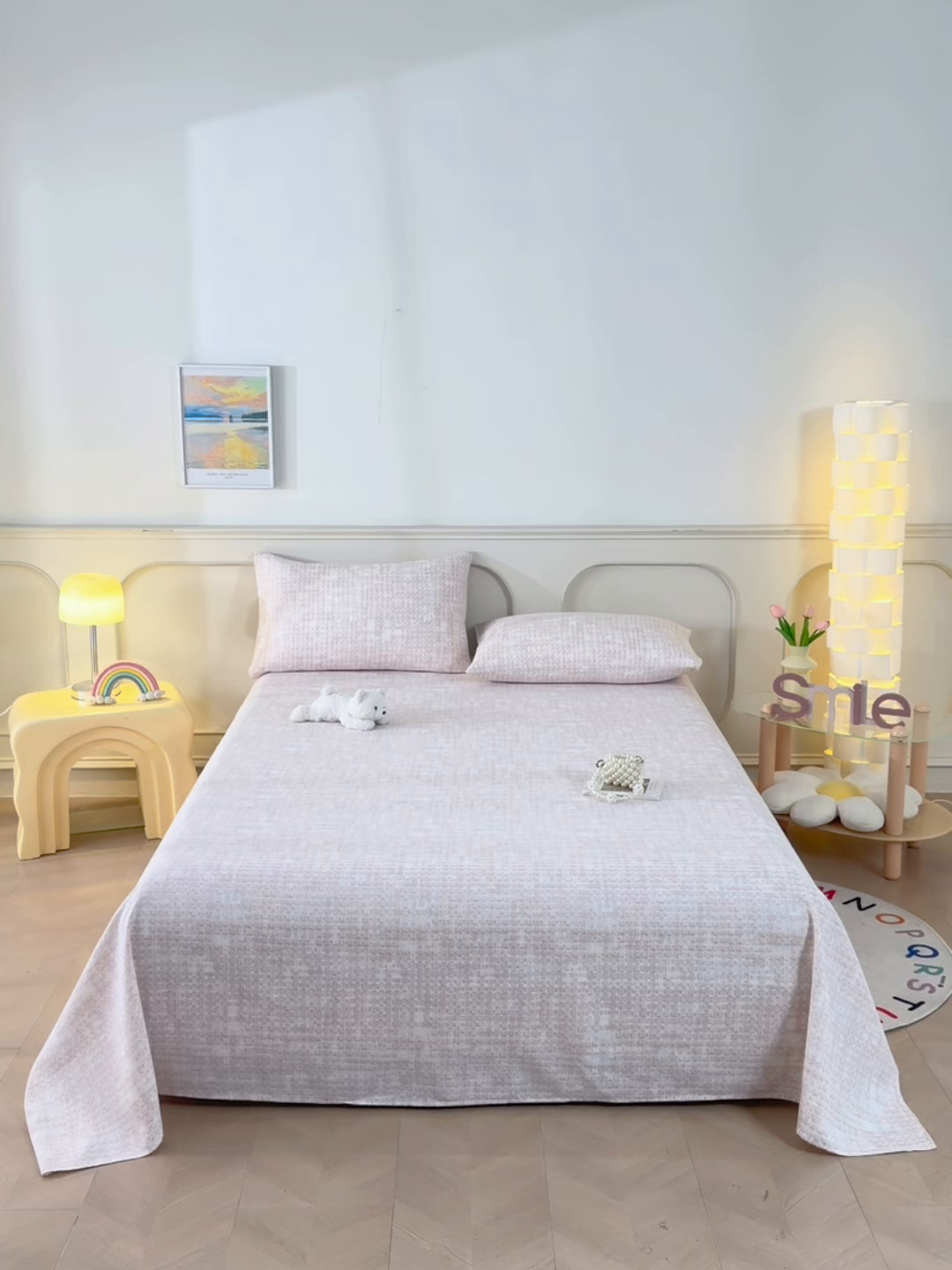 91家纺网 家纺一手货源 找家纺 悠米悠家 2026新款工艺款印花老粗布床单单品床单床单单件凉席席子 浅咖肌理格