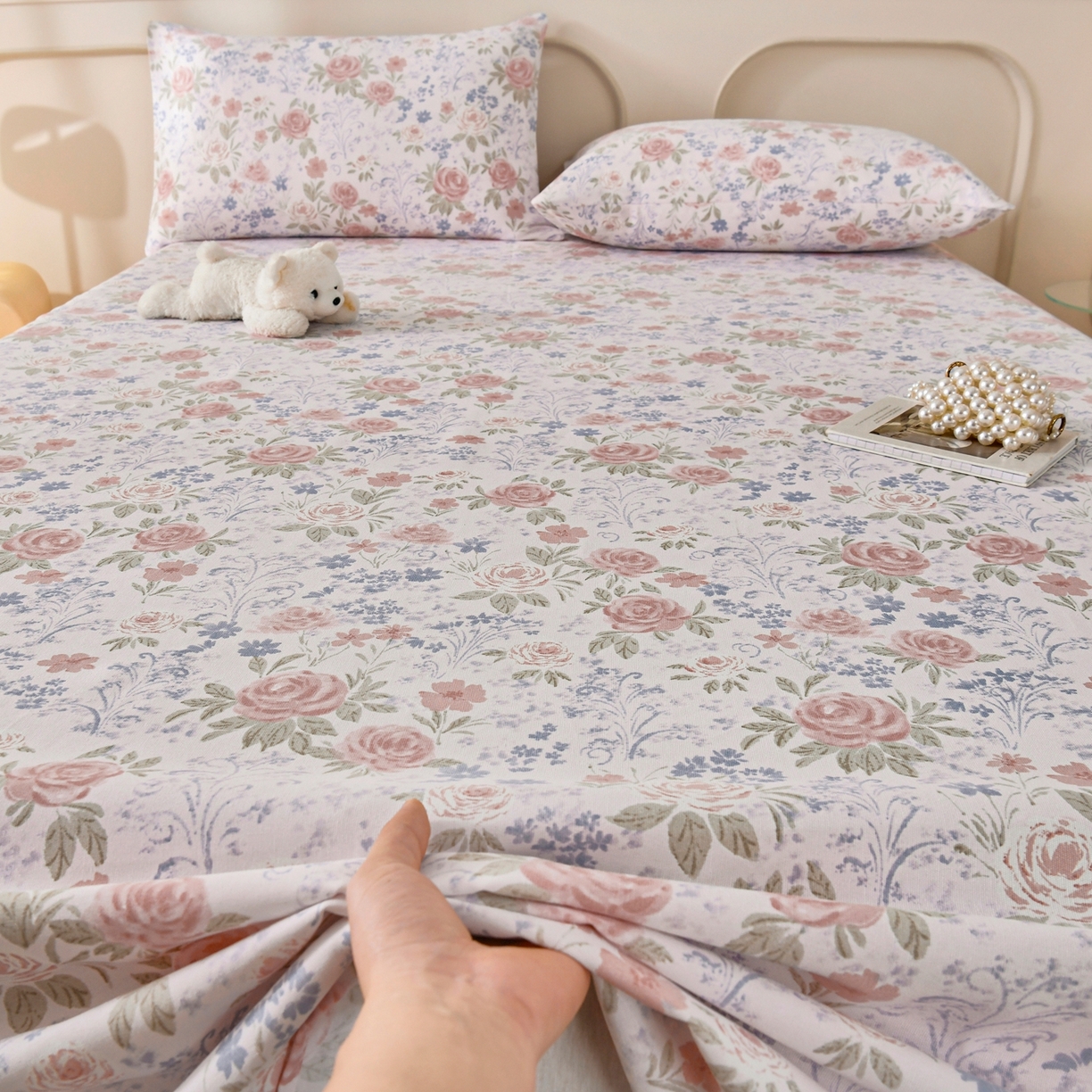 91家纺网 家纺一手货源 找家纺 悠米悠家 2026新款工艺款印花老粗布床单单品床单床单单件凉席席子 烟粉花境织