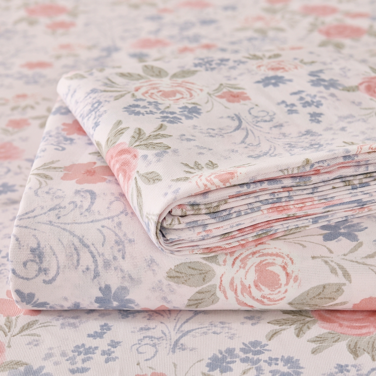 91家纺网 家纺一手货源 找家纺 悠米悠家 2026新款工艺款印花老粗布床单单品床单床单单件凉席席子 烟粉花境织