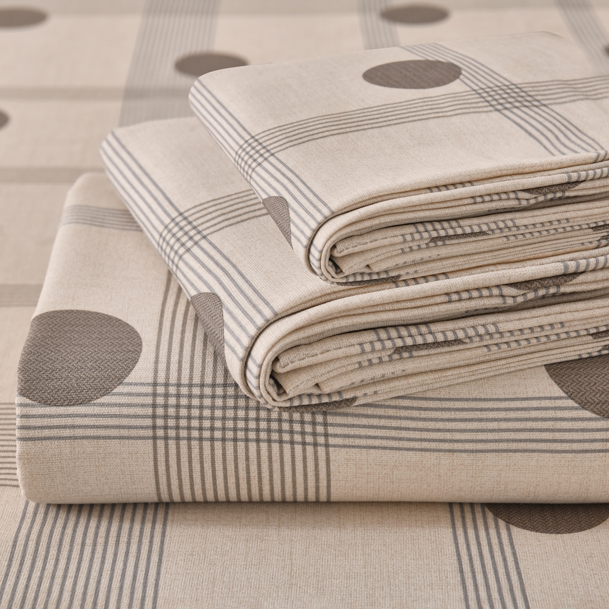 悠米悠家 2026新款工艺款印花老粗布床单单品床单床单单件凉席席子 灰调波点格