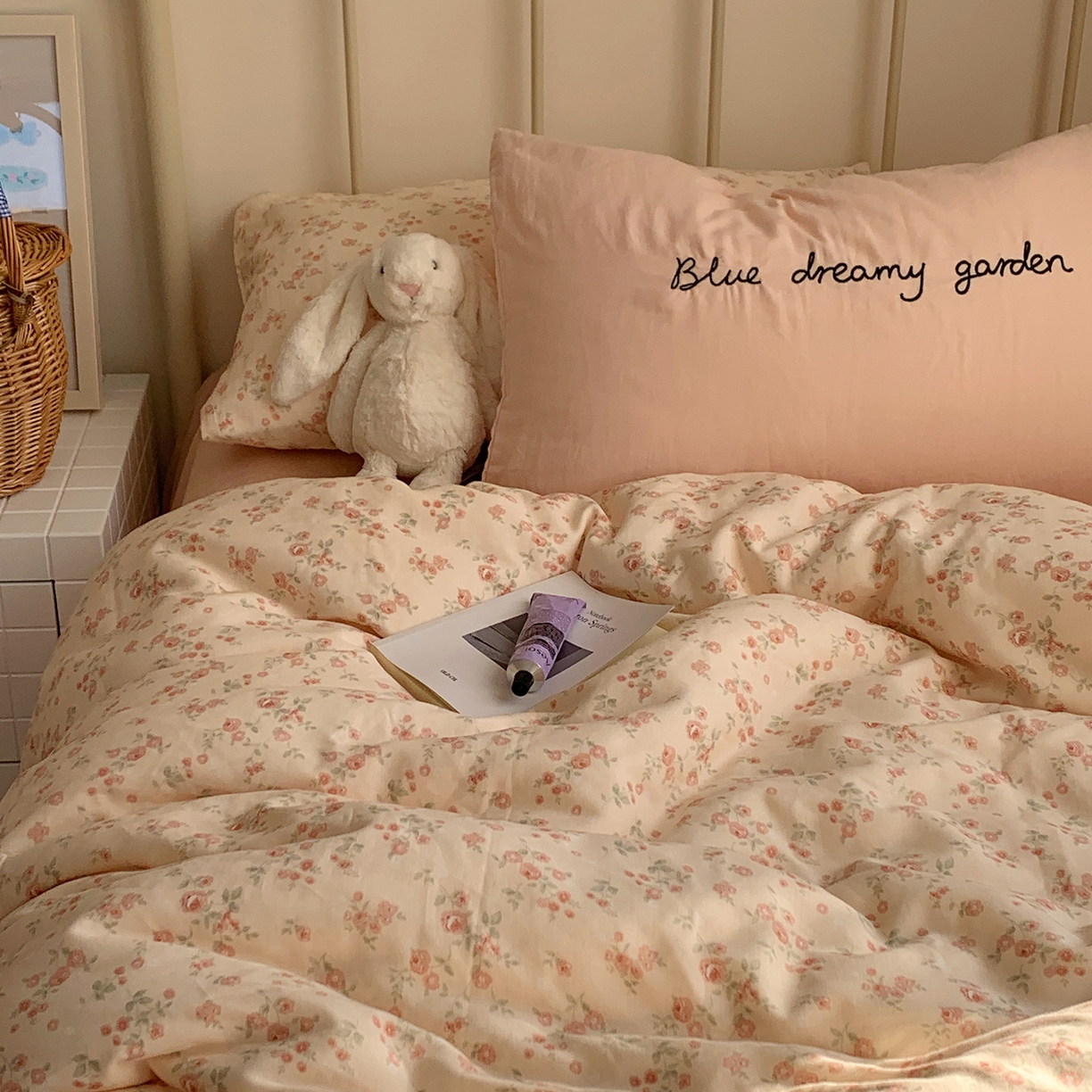 桃喜 2026新款全棉双层纱碎花枕套混搭系列四件套 秘境花园粉