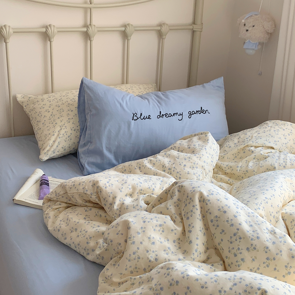 91家纺网 家纺一手货源 找家纺 桃喜 2026新款全棉双层纱碎花枕套混搭系列四件套 风铃草