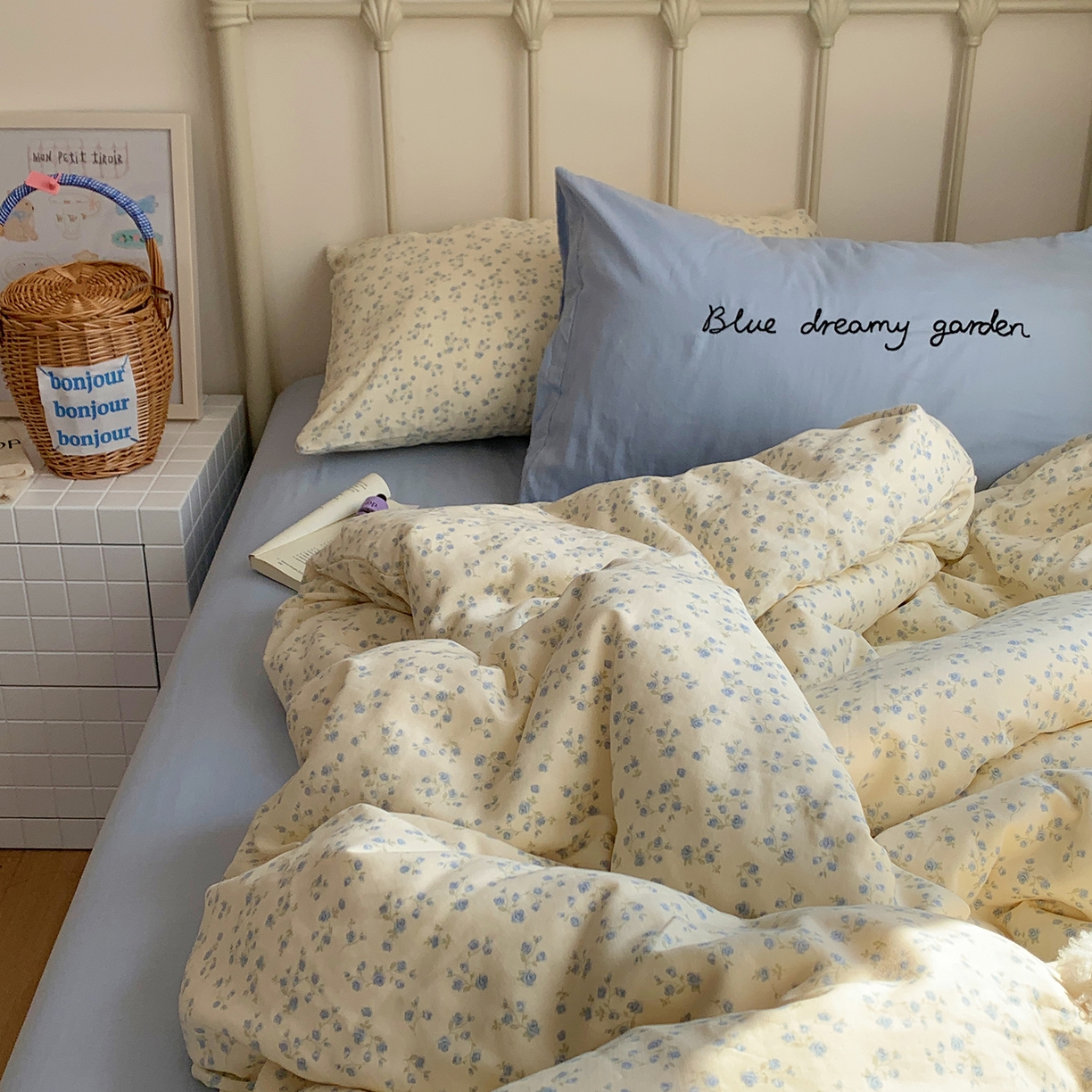 91家纺网 家纺一手货源 找家纺 桃喜 2026新款全棉双层纱碎花枕套混搭系列四件套 风铃草