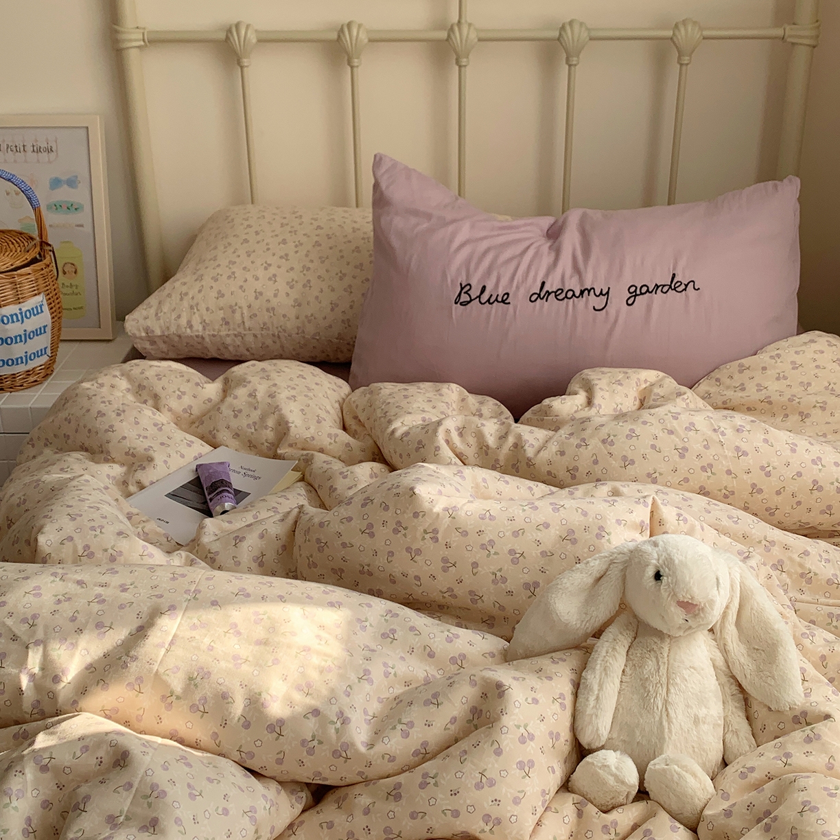 桃喜 2026新款全棉双层纱碎花枕套混搭系列四件套 樱桃仙紫