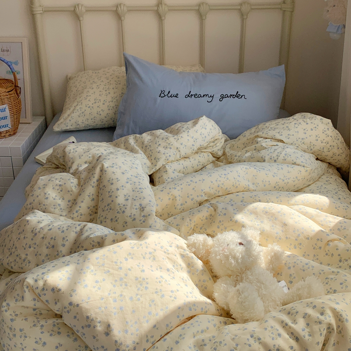 91家纺网 家纺一手货源 找家纺 桃喜 2026新款全棉双层纱碎花枕套混搭系列四件套 风铃草