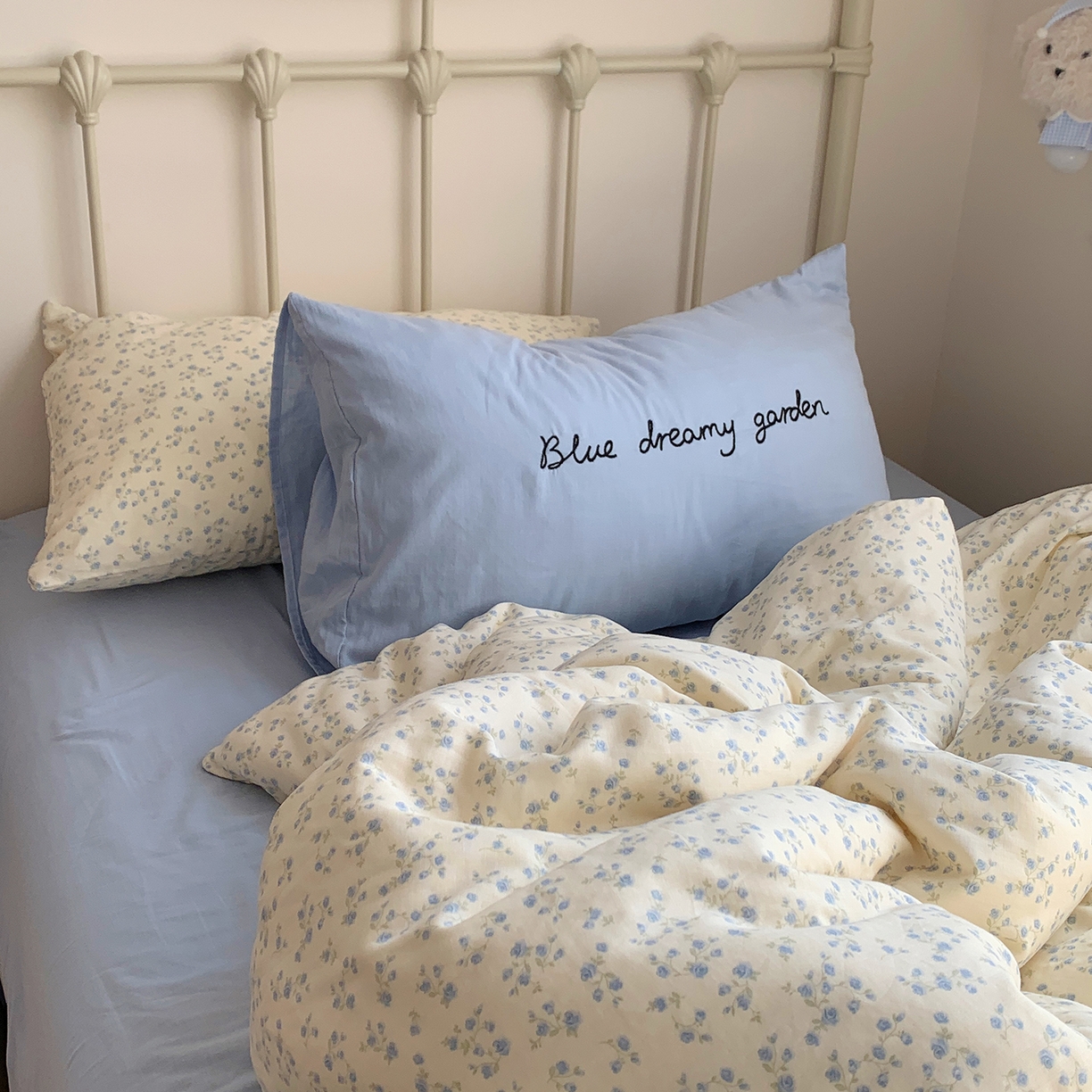 91家纺网 家纺一手货源 找家纺 桃喜 2026新款全棉双层纱碎花枕套混搭系列四件套 风铃草