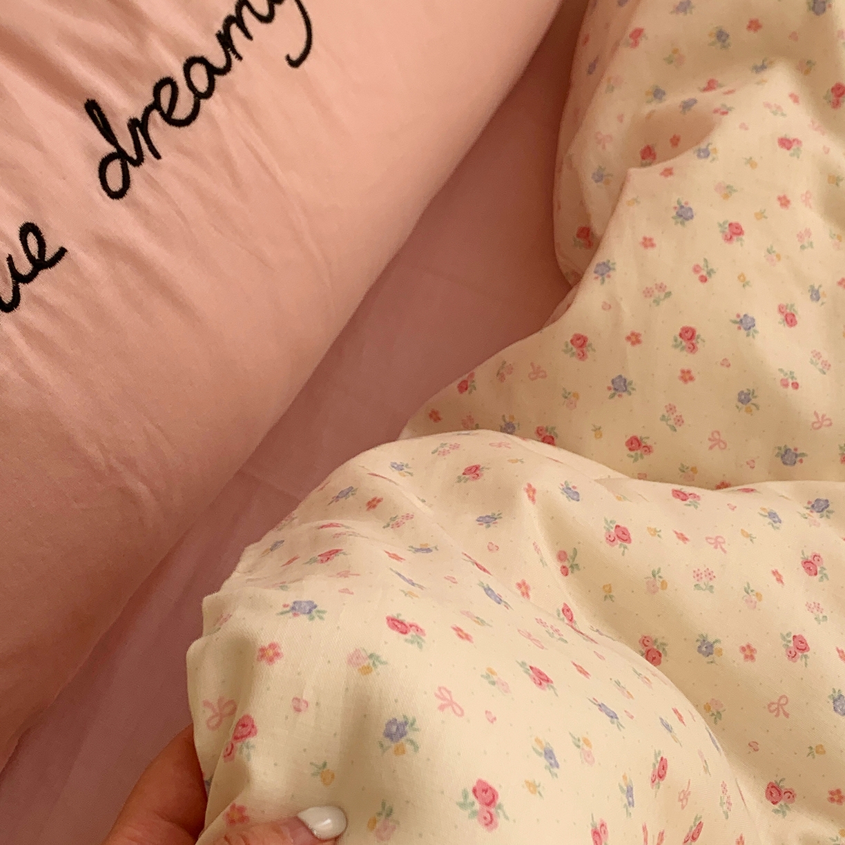 91家纺网 家纺一手货源 找家纺 桃喜 2026新款全棉双层纱碎花枕套混搭系列四件套 浅雾蔷薇