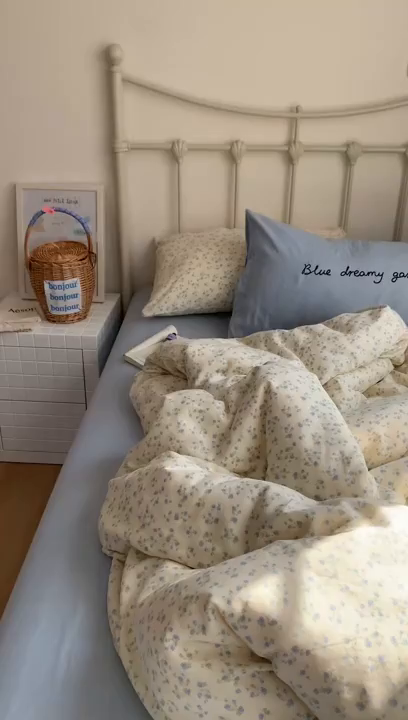 91家纺网 家纺一手货源 找家纺 桃喜 2026新款全棉双层纱碎花枕套混搭系列四件套 风铃草