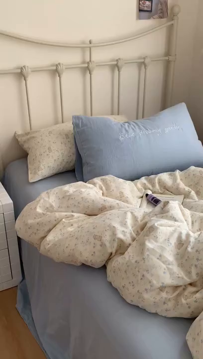 91家纺网 家纺一手货源 找家纺 桃喜 2026新款全棉双层纱碎花枕套混搭系列四件套 兔小姐的梦