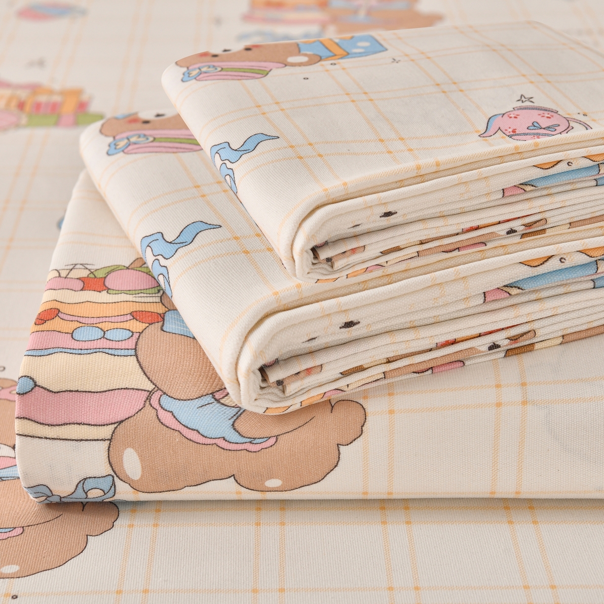 悠米悠家 2026新款工艺款印花老粗布床单单品床单床单单件凉席席子 奶黄蛋糕熊