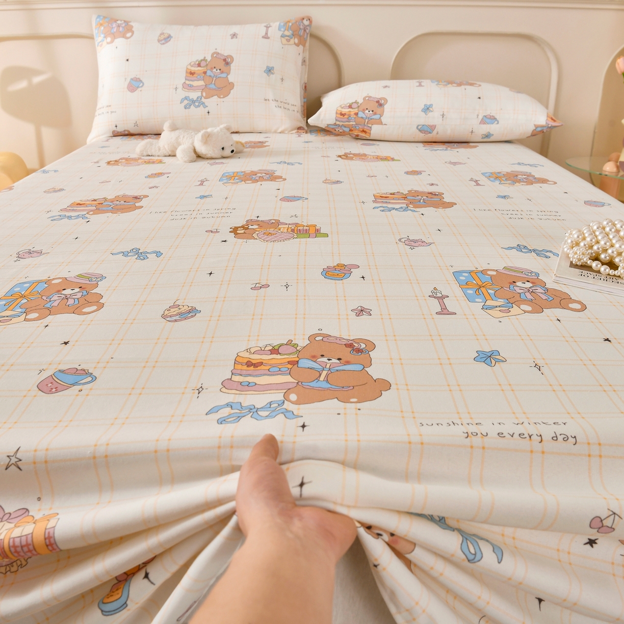 91家纺网 家纺一手货源 找家纺 悠米悠家 2026新款工艺款印花老粗布床单单品床单床单单件凉席席子 奶黄蛋糕熊