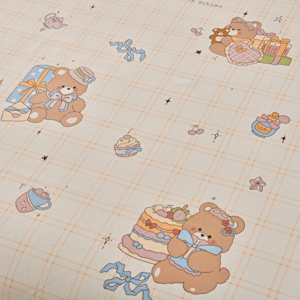 91家纺网 家纺一手货源 找家纺 悠米悠家 2026新款工艺款印花老粗布床单单品床单床单单件凉席席子 奶黄蛋糕熊