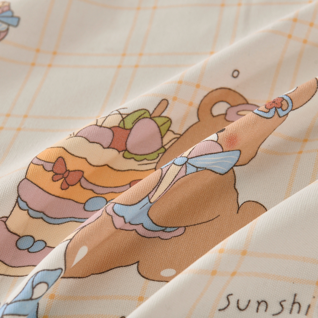 91家纺网 家纺一手货源 找家纺 悠米悠家 2026新款工艺款印花老粗布床单单品床单床单单件凉席席子 奶黄蛋糕熊