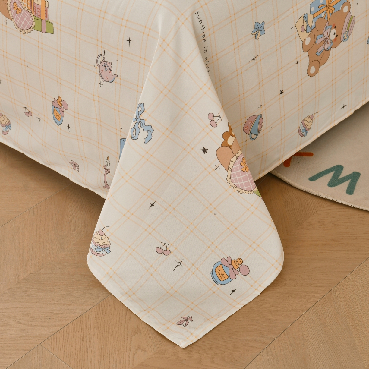 91家纺网 家纺一手货源 找家纺 悠米悠家 2026新款工艺款印花老粗布床单单品床单床单单件凉席席子 奶黄蛋糕熊