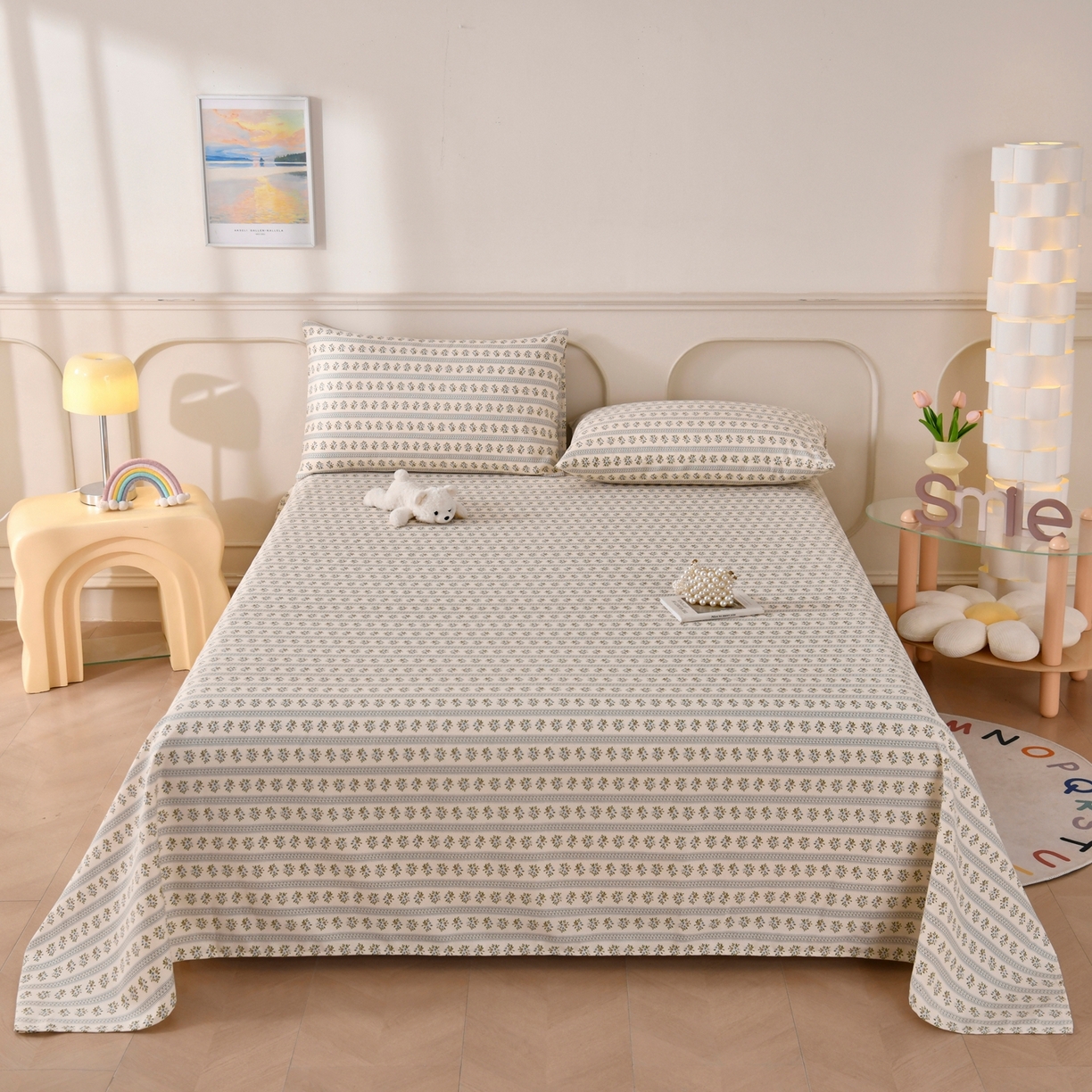 91家纺网 家纺一手货源 找家纺 悠米悠家 2026新款工艺款印花老粗布床单单品床单床单单件凉席席子 青森小枝集