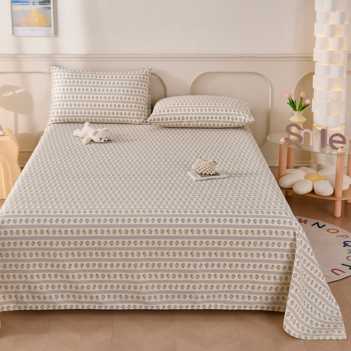 91家纺网 家纺一手货源 找家纺 悠米悠家 2026新款工艺款印花老粗布床单单品床单床单单件凉席席子 青森小枝集