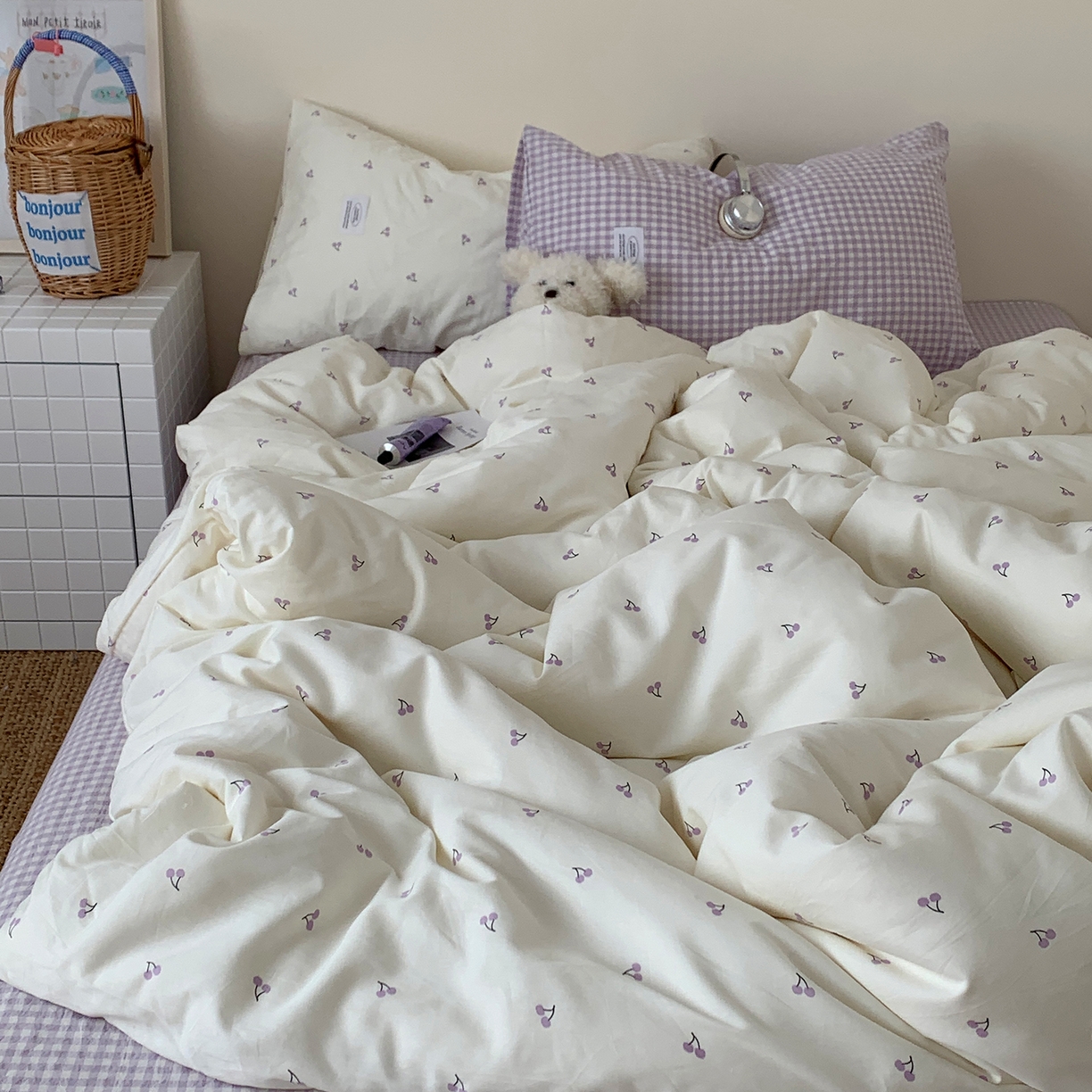 91家纺网 家纺一手货源 找家纺 桃喜 2026新款全棉水洗棉ins博主风四件套 芋泥樱桃