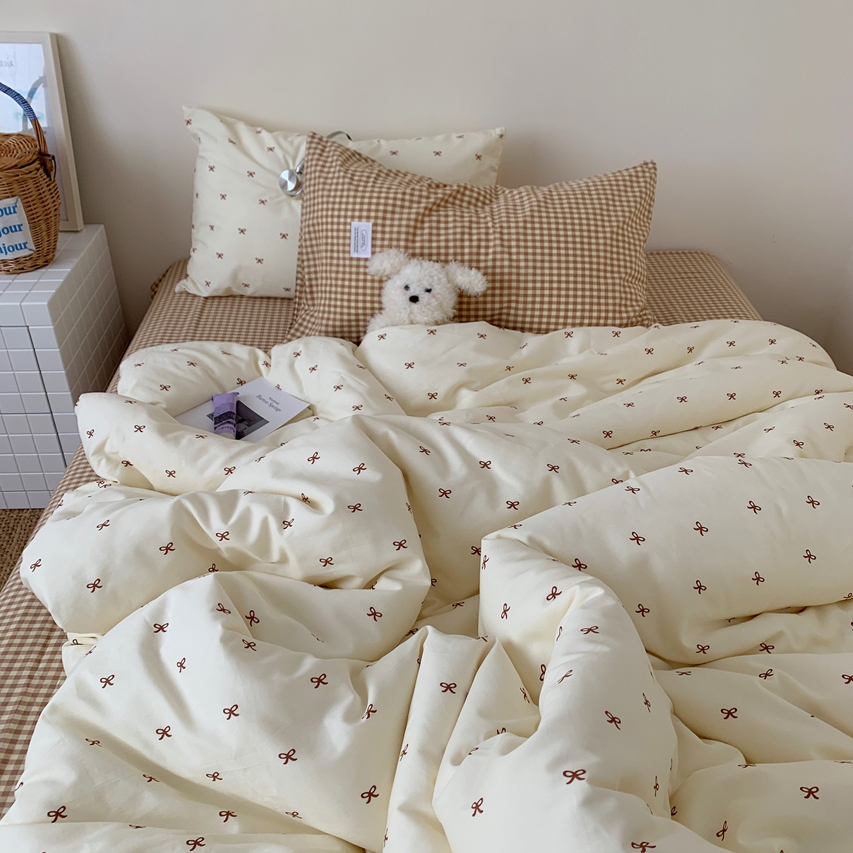 91家纺网 家纺一手货源 找家纺 桃喜 2026新款全棉水洗棉ins博主风四件套 奶咖蝴蝶结