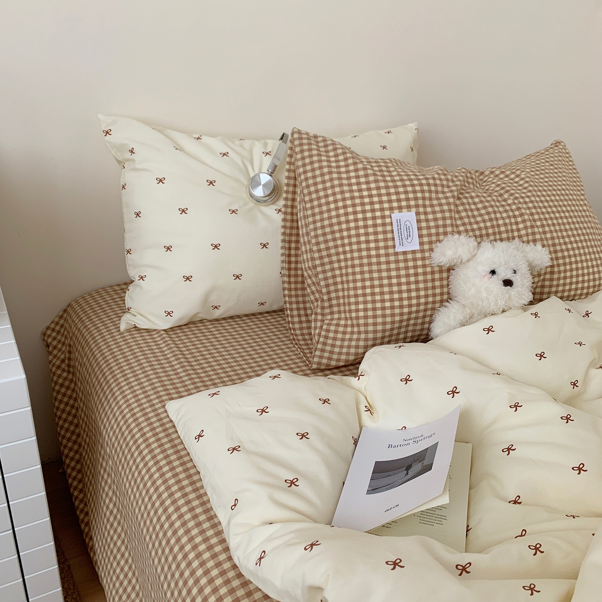 91家纺网 家纺一手货源 找家纺 桃喜 2026新款全棉水洗棉ins博主风四件套 奶咖蝴蝶结