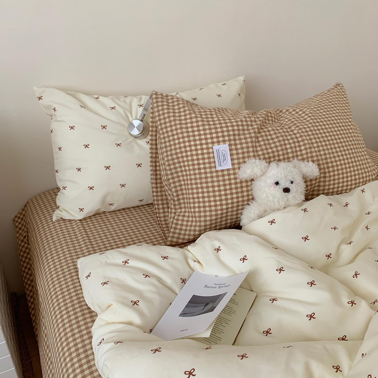 91家纺网 家纺一手货源 找家纺 桃喜 2026新款全棉水洗棉ins博主风四件套 奶咖蝴蝶结