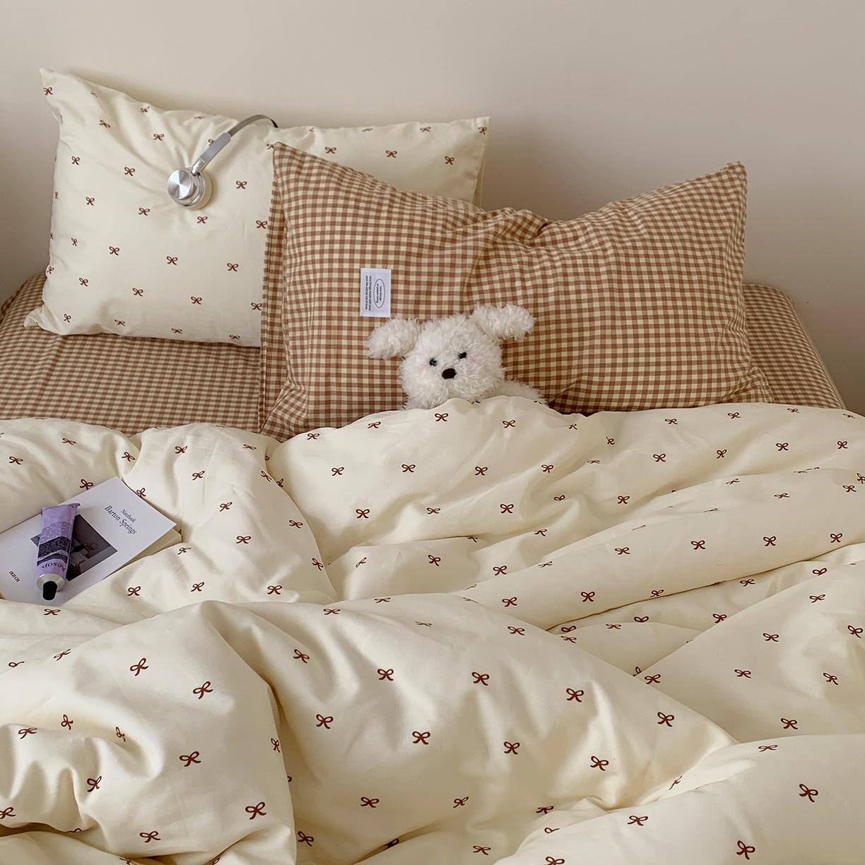 91家纺网 家纺一手货源 找家纺 桃喜 2026新款全棉水洗棉ins博主风四件套 奶咖蝴蝶结