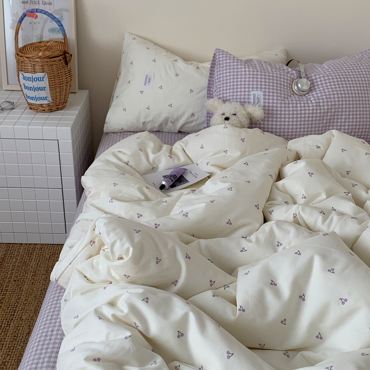 91家纺网 家纺一手货源 找家纺 桃喜 2026新款全棉水洗棉ins博主风四件套 芋泥樱桃