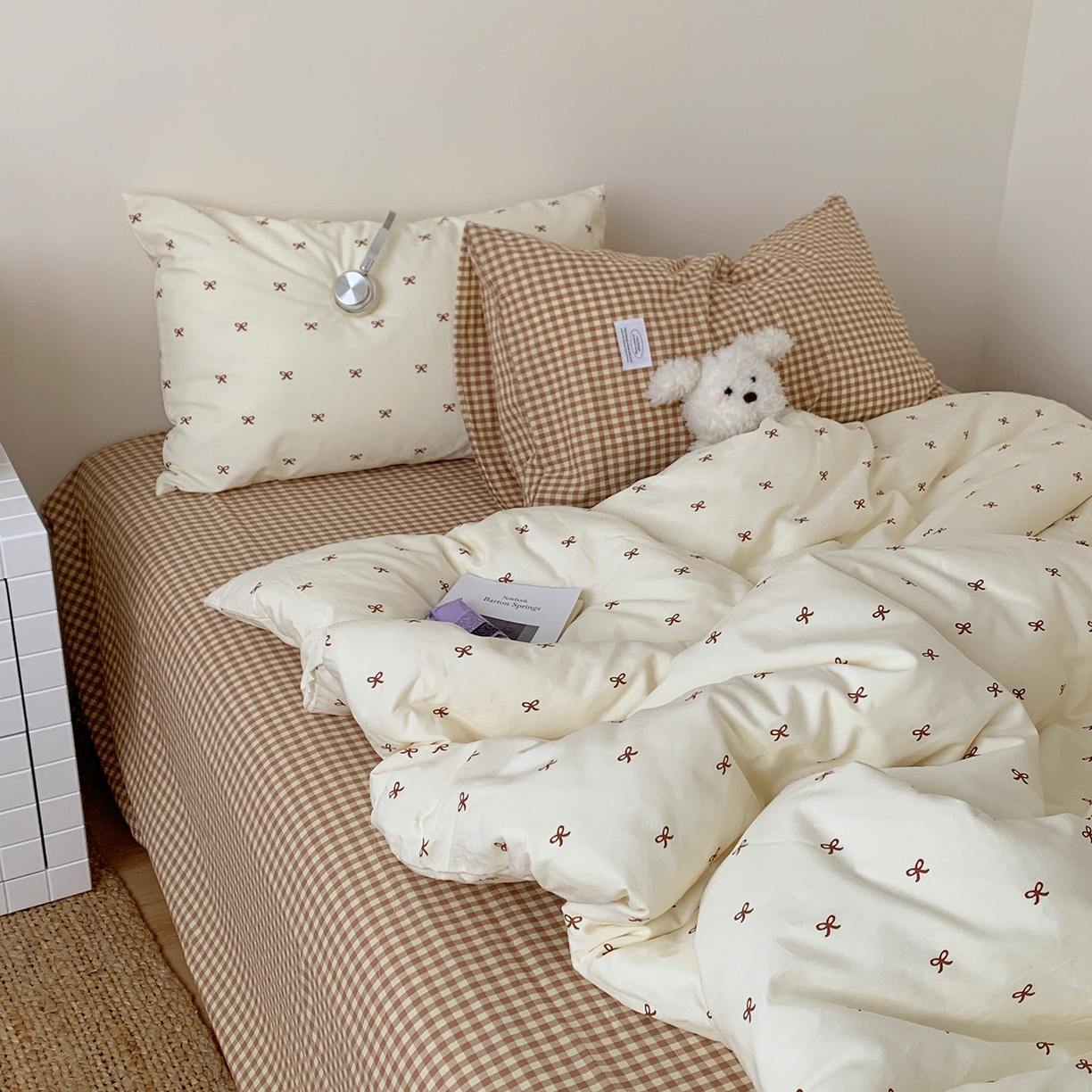 91家纺网 家纺一手货源 找家纺 桃喜 2026新款全棉水洗棉ins博主风四件套 奶咖蝴蝶结