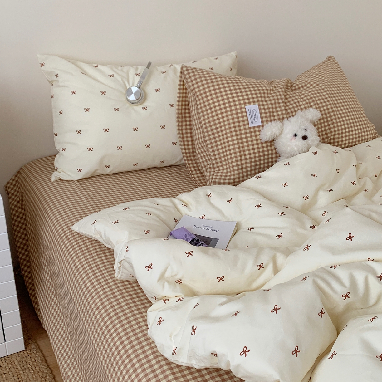 91家纺网 家纺一手货源 找家纺 桃喜 2026新款全棉水洗棉ins博主风四件套 奶咖蝴蝶结