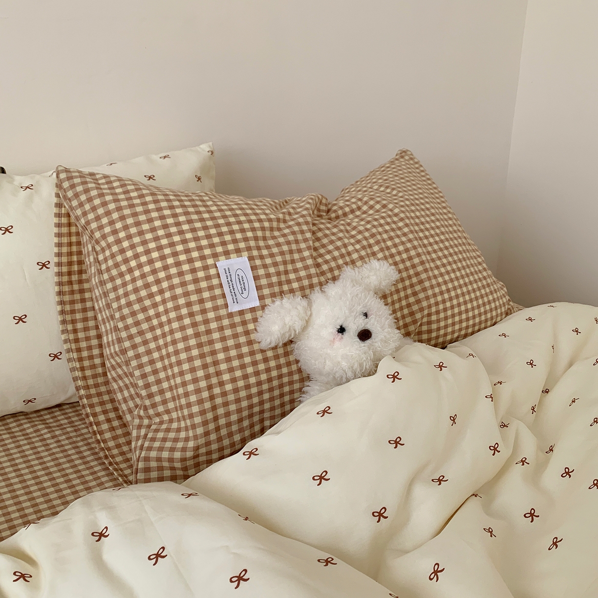 91家纺网 家纺一手货源 找家纺 桃喜 2026新款全棉水洗棉ins博主风四件套 奶咖蝴蝶结