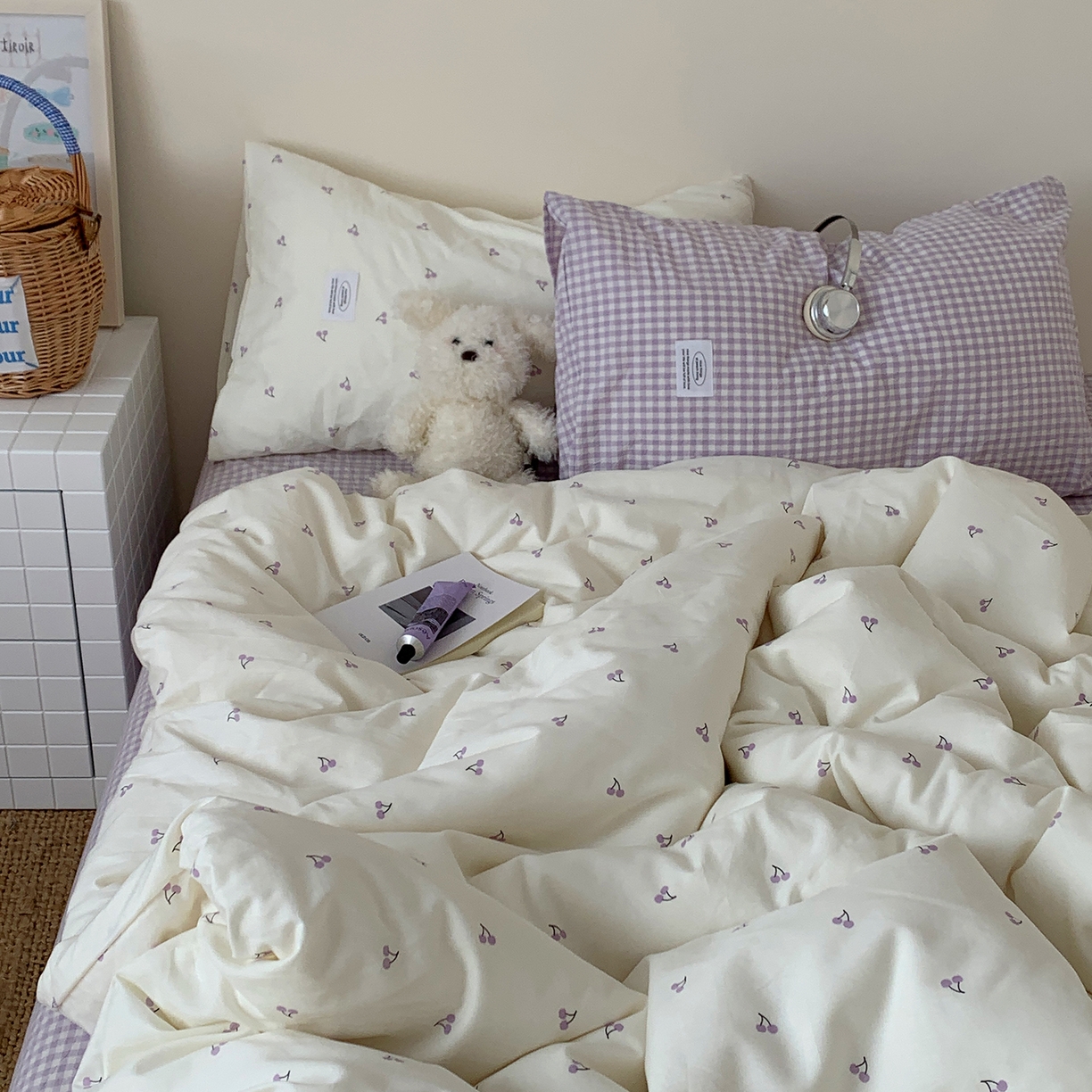 91家纺网 家纺一手货源 找家纺 桃喜 2026新款全棉水洗棉ins博主风四件套 芋泥樱桃