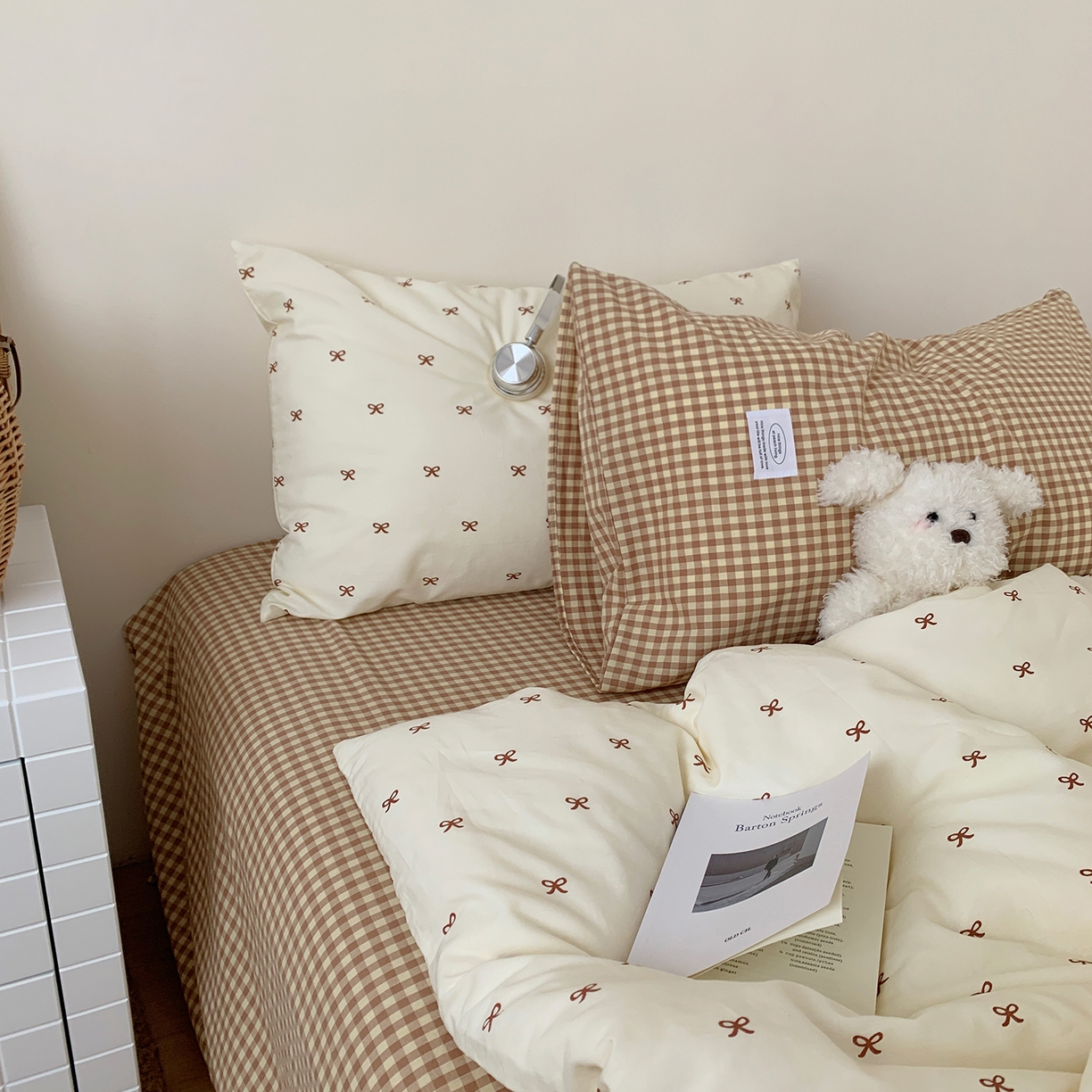 91家纺网 家纺一手货源 找家纺 桃喜 2026新款全棉水洗棉ins博主风四件套 奶咖蝴蝶结