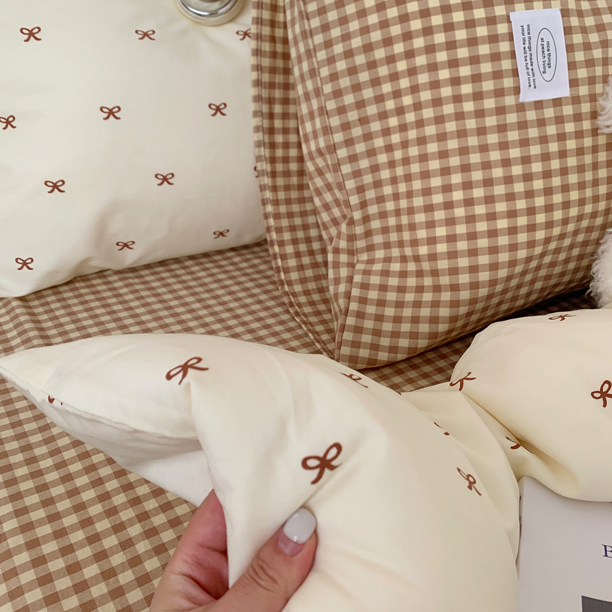 91家纺网 家纺一手货源 找家纺 桃喜 2026新款全棉水洗棉ins博主风四件套 奶咖蝴蝶结