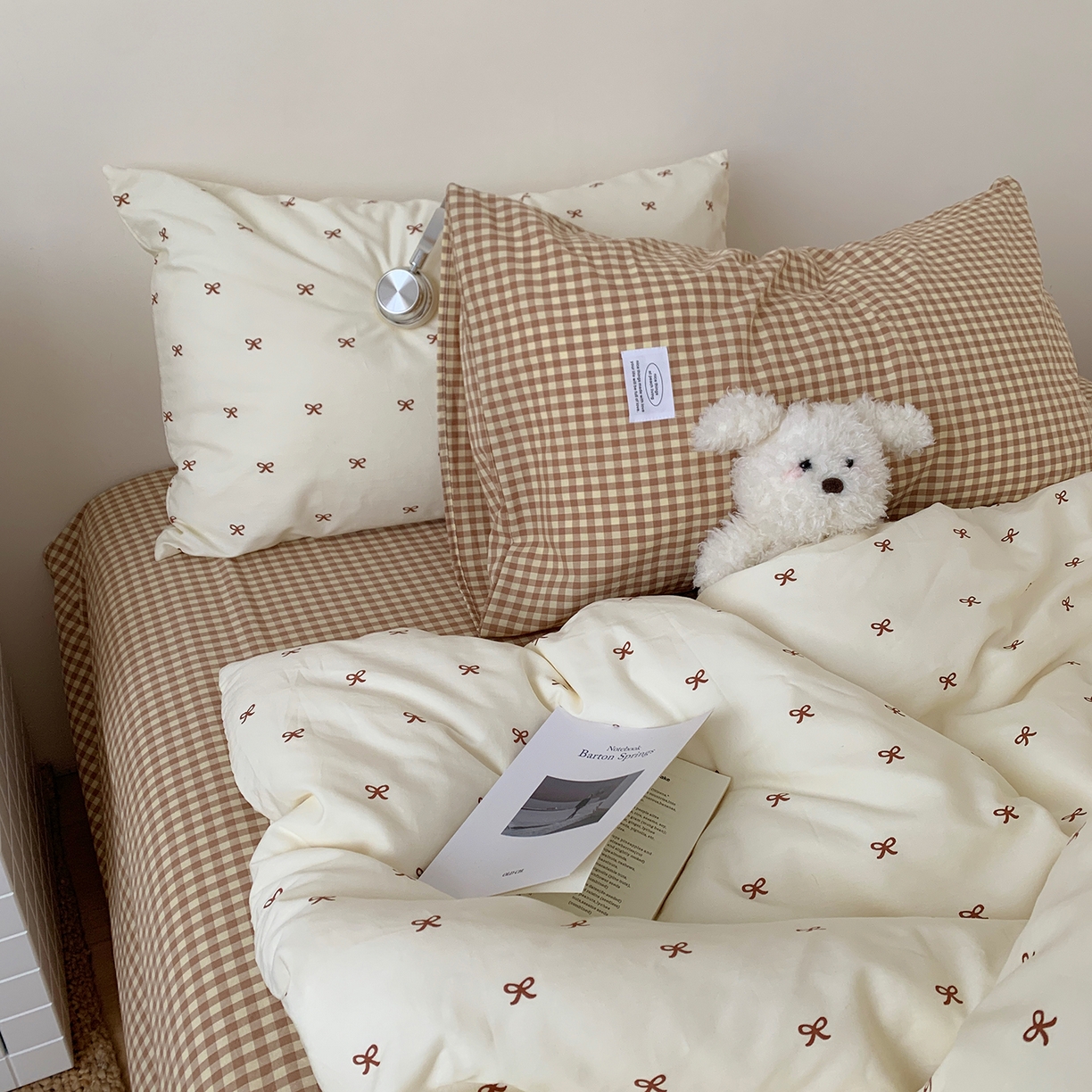 91家纺网 家纺一手货源 找家纺 桃喜 2026新款全棉水洗棉ins博主风四件套 奶咖蝴蝶结