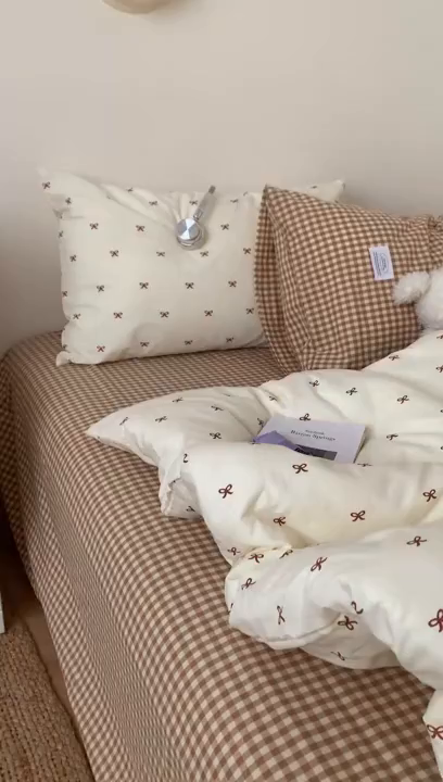 91家纺网 家纺一手货源 找家纺 桃喜 2026新款全棉水洗棉ins博主风四件套 奶咖蝴蝶结