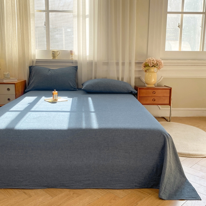 91家纺网 家纺一手货源 找家纺 恋人优选 2026新款全棉纯棉色织床单单床单床单单件 牛仔蓝