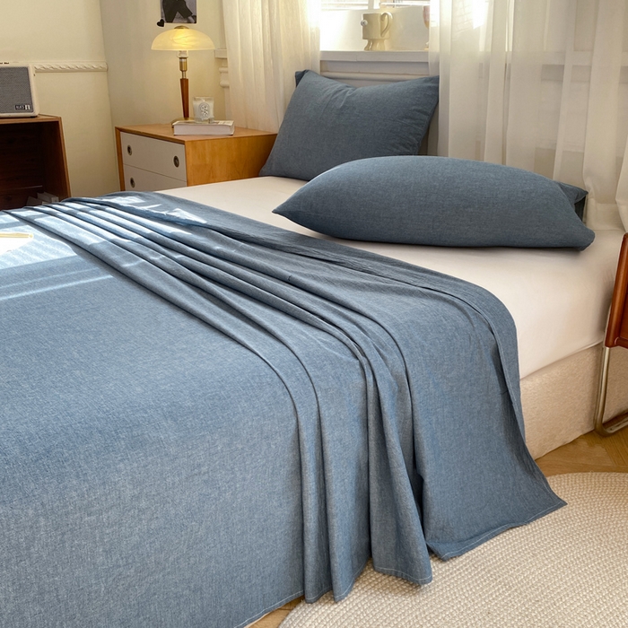 91家纺网 家纺一手货源 找家纺 恋人优选 2026新款全棉纯棉色织床单单床单床单单件 牛仔蓝
