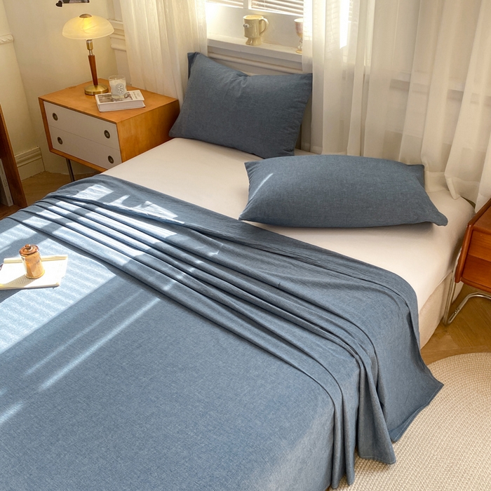 91家纺网 家纺一手货源 找家纺 恋人优选 2026新款全棉纯棉色织床单单床单床单单件 牛仔蓝