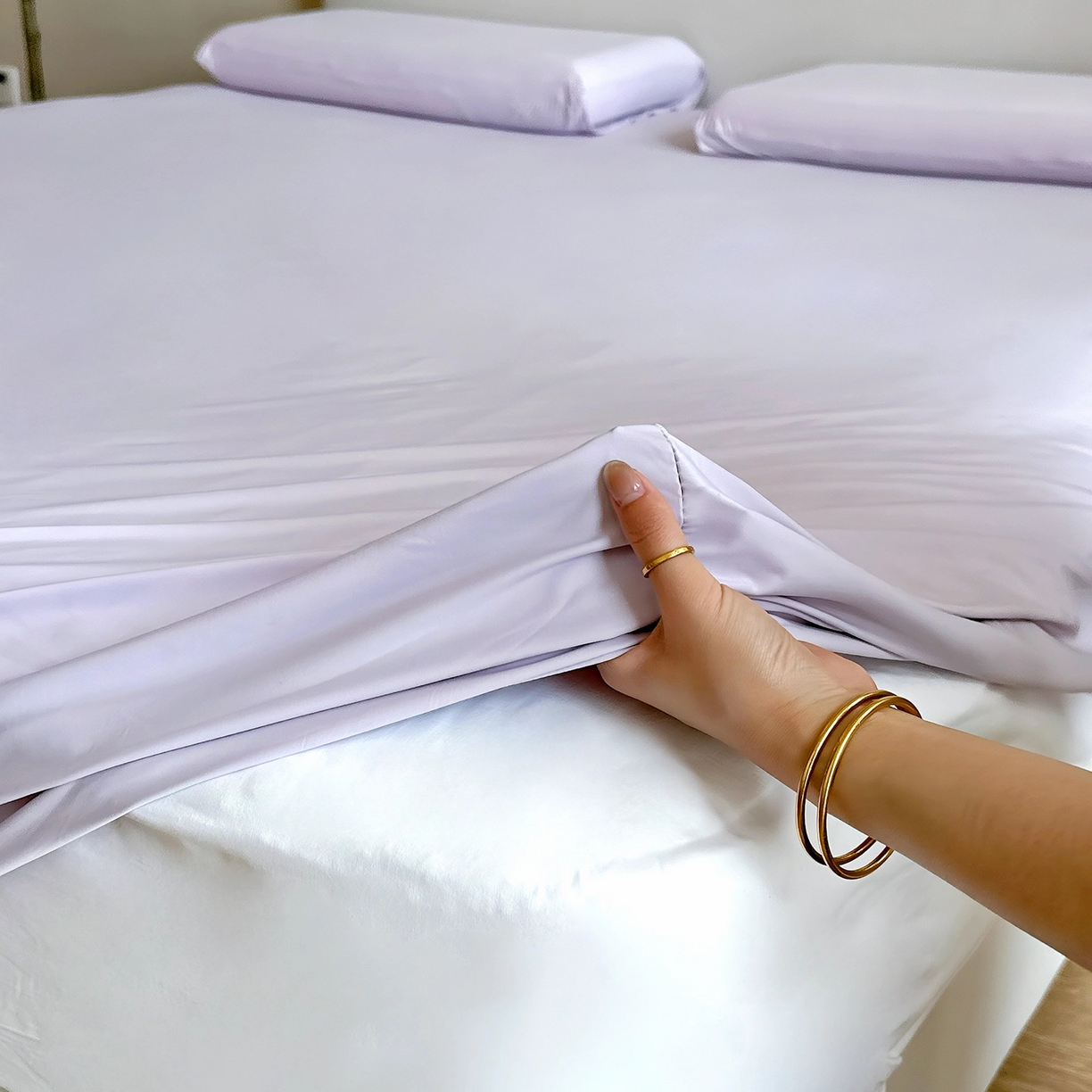 91家纺网 家纺一手货源 找家纺 兜米家居 2026新款某姆同款锦氨A类凉感（180克）床笠三件套 高雅紫