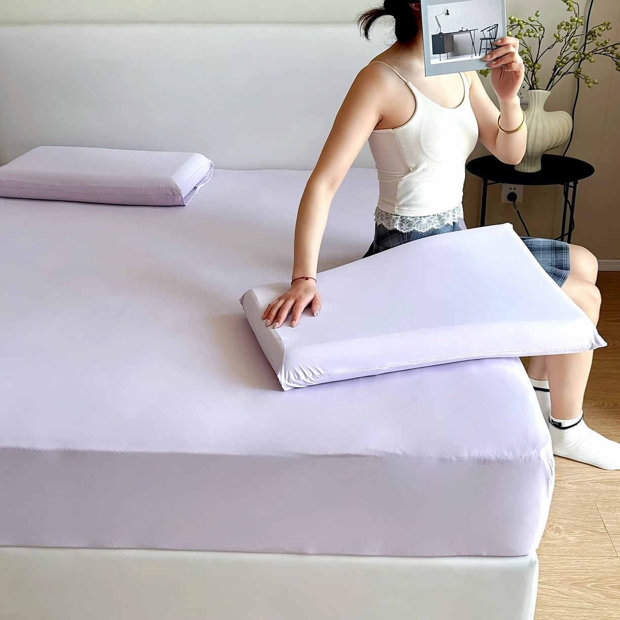 91家纺网 家纺一手货源 找家纺 兜米家居 2026新款某姆同款锦氨A类凉感（180克）床笠三件套 高雅紫