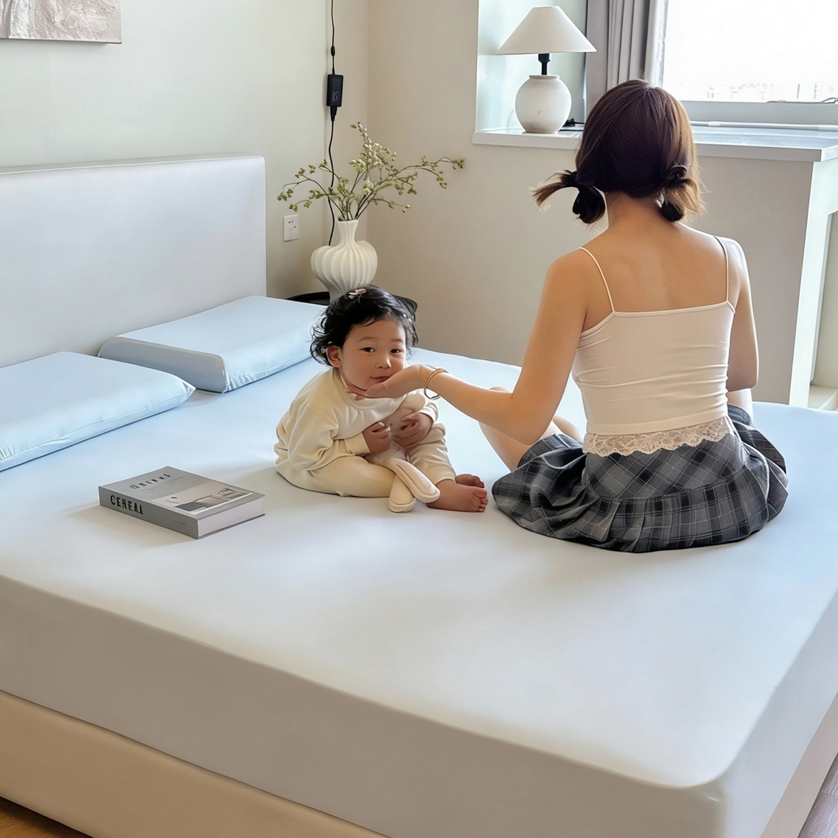 91家纺网 家纺一手货源 找家纺 兜米家居 2026新款某姆同款锦氨A类凉感（180克）床笠三件套 浅蓝