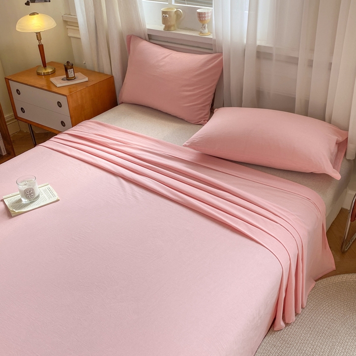 91家纺网 家纺一手货源 找家纺 恋人优选 2026新款全棉纯棉色织床单单床单床单单件 浅粉