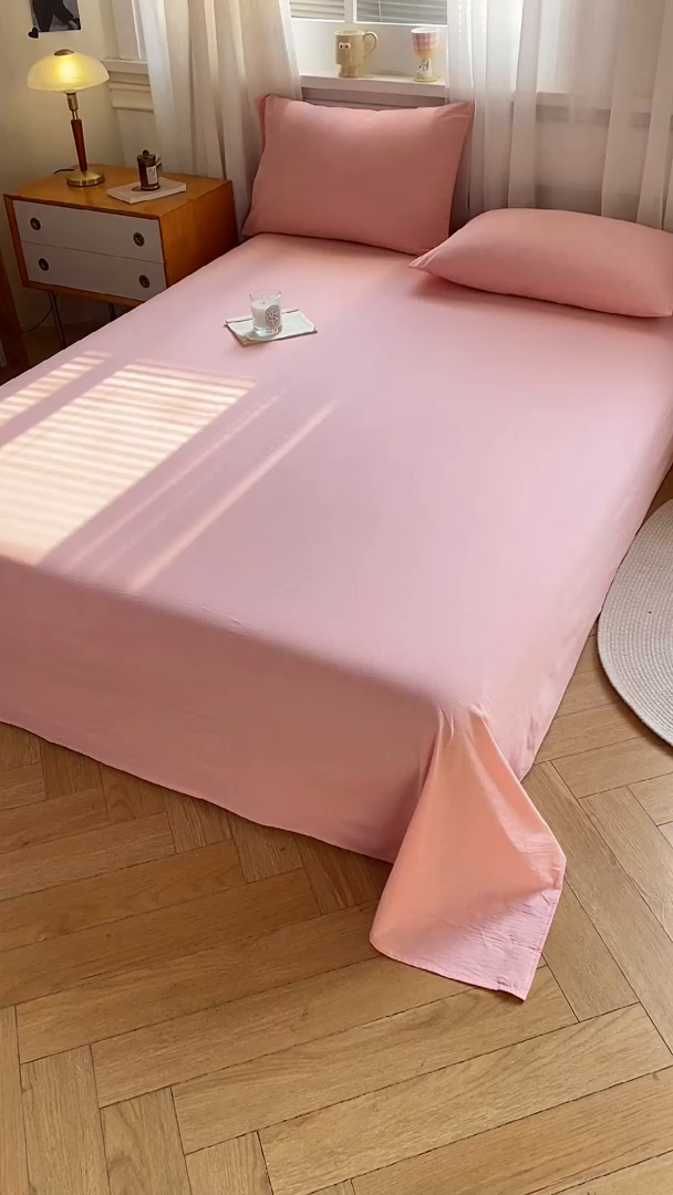 91家纺网 家纺一手货源 找家纺 恋人优选 2026新款全棉纯棉色织床单单床单床单单件 浅粉