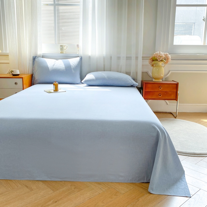 91家纺网 家纺一手货源 找家纺 恋人优选 2026新款全棉纯棉色织床单单床单床单单件 浅蓝