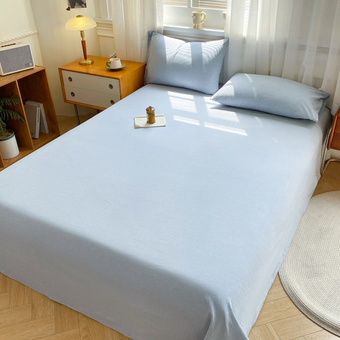 91家纺网 家纺一手货源 找家纺 恋人优选 2026新款全棉纯棉色织床单单床单床单单件 浅蓝