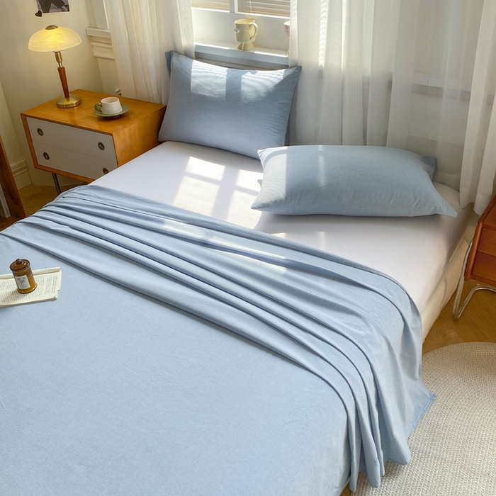 91家纺网 家纺一手货源 找家纺 恋人优选 2026新款全棉纯棉色织床单单床单床单单件 浅蓝