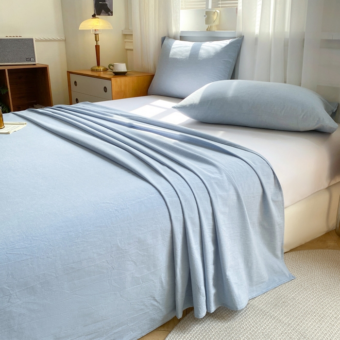 91家纺网 家纺一手货源 找家纺 恋人优选 2026新款全棉纯棉色织床单单床单床单单件 浅蓝