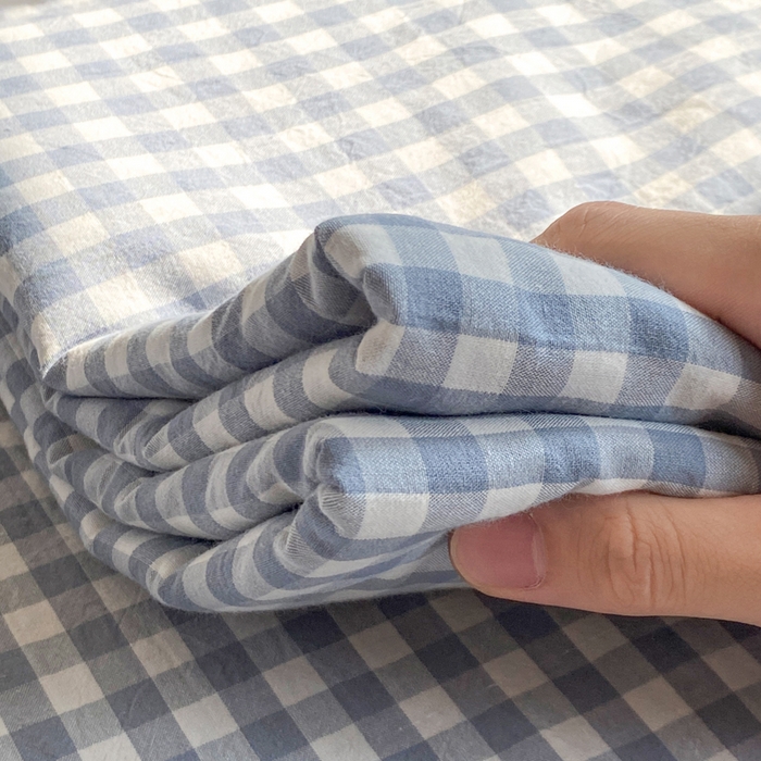 91家纺网 家纺一手货源 找家纺 恋人优选 2026新款全棉纯棉色织床单单床单床单单件 浅蓝小格