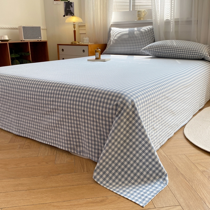 91家纺网 家纺一手货源 找家纺 恋人优选 2026新款全棉纯棉色织床单单床单床单单件 浅蓝小格